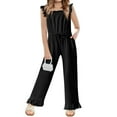 thumbnail image 2 of Summer Ruffle Sleeve Girls Plain Casual Jumpsuit Children Kids Elastic Waist Wide Leg Romper for 5-14 Years, 2 of 6