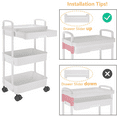 thumbnail image 3 of 3-Tier Utility Rolling Cart,RLUETIME Mobile Utility Cart with Drawer,Makeup Organizer Cart, White, 3 of 12