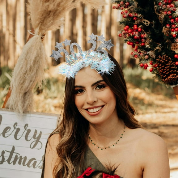 WHAMVOX Happy New Year Headband 2025 Glitter Star Headwear New Year Eve Party Hair Hoop Accessories For Women Men New Year Party Decorations