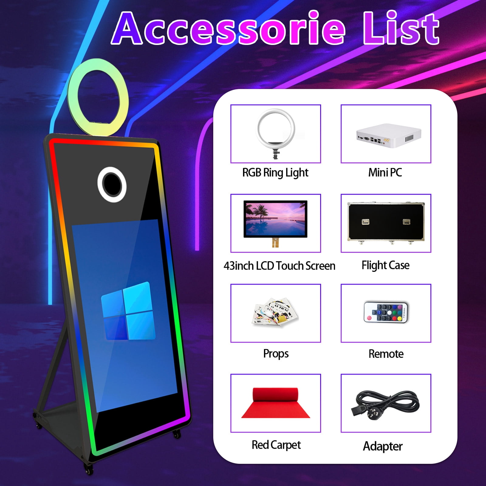 WideMeet 65'Mirror Photobooth with 32'Touch Screen Mirror Booth Machine for Wedding Parties Events