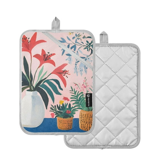 Yayeee Pot Holders Kitchen Heat Resistant with Pocket 7"x9.8" Cotton Oven Cooking Hot Pads, Flowers and Leaves