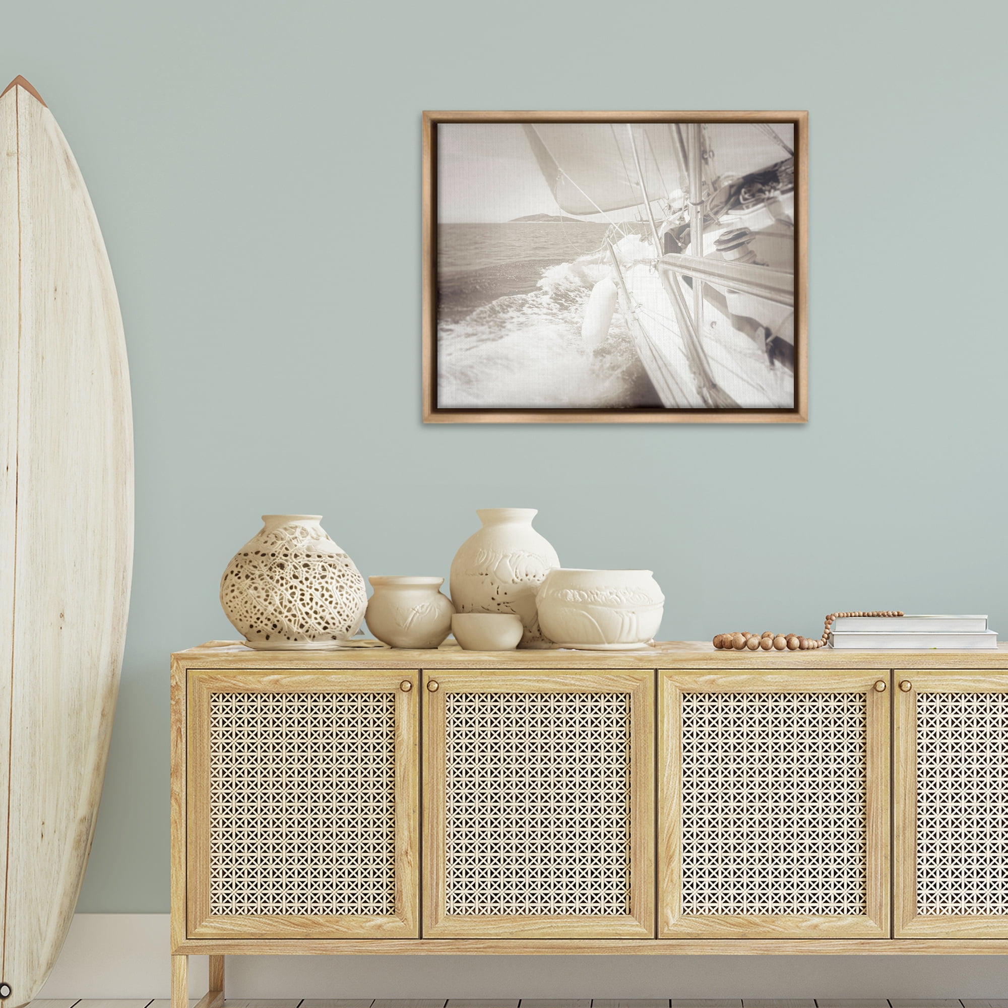 Stupell Industries Splashing Boat Bow Transportation Photography Brown Floater Framed Canvas Art Print Wall Art, 31 x 25