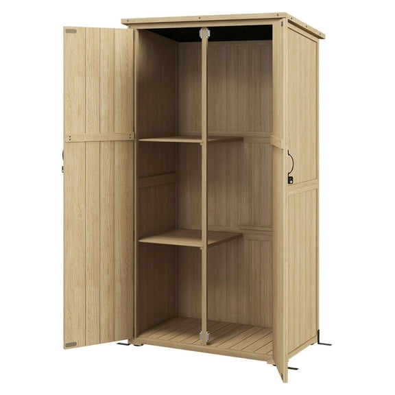 Vertical Garden Shed - Outdoor Storage Cabinet with Lock, Fir Wood Tool Shed with Shelves, Weatherproof Backyard Storage for Garden Tools & Pool Supplies