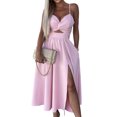 thumbnail image 2 of Vestido Largo Con Tirantes Vestido largo con tirantes para mujer Vestido de fiesta de cóctel con cuello en V recortado con abertura (Rosa S) Cgtredaw Para estrenar, 2 of 6