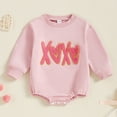 thumbnail image 2 of Staki Valentine's Day Toddler Newborn Infant Valentines Baby Girl Outfit Love Print Romper Drees Ruffles Bodysuit Jumpsuit Clothes and Headband 0-18M(Pink,6-12 Months), 2 of 9