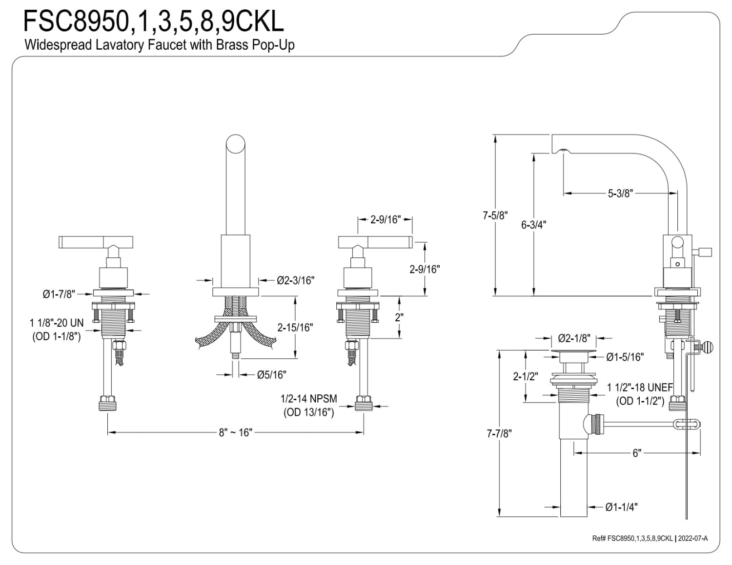 Fauceture FSC8955CKL Kaiser Widespread Bathroom Faucet with Pop-Up Drain, Oil Rubbed Bronze