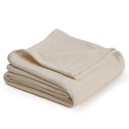 Homvare Full/Queen Super Soft 100% Cotton Basket Weave Blanket/Throw 90