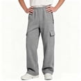 thumbnail image 2 of TKKCS Boys Cargo Sweatpants Loose Outdoor Casual Elastic Waist Straight Leg Open Bottom Pants with Zipper Pockets Gray 5-6Years, 2 of 8