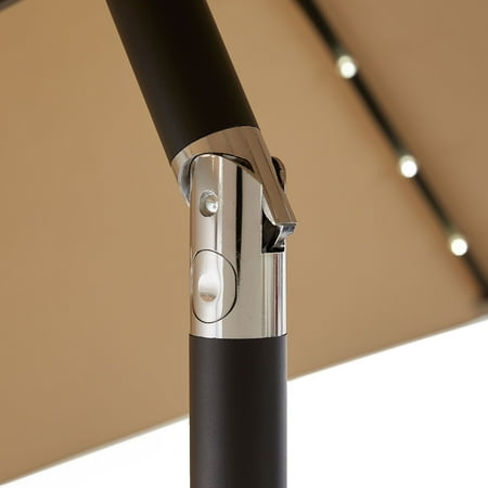 Sun Ray - 9' Round 8Rib Aluminum Bluetooth Solar Lighted Umbrella - Grey