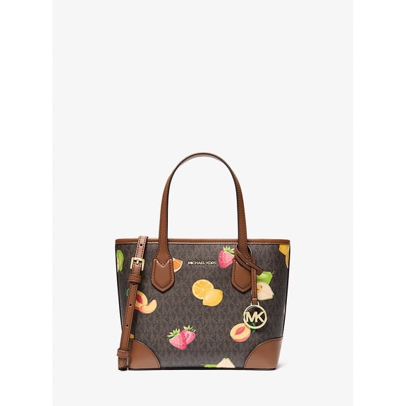 Michael Kors Eva Women Extra-Small Printed MK Logo Convertible Tote Bag Brown