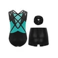 thumbnail image 2 of TSSOE Kids Girls 3-Piece Set Athletic Unitards Gymnastics Leotards Tumbling Clothes Ballet Dance Biketards Green&Black 16, 2 of 7