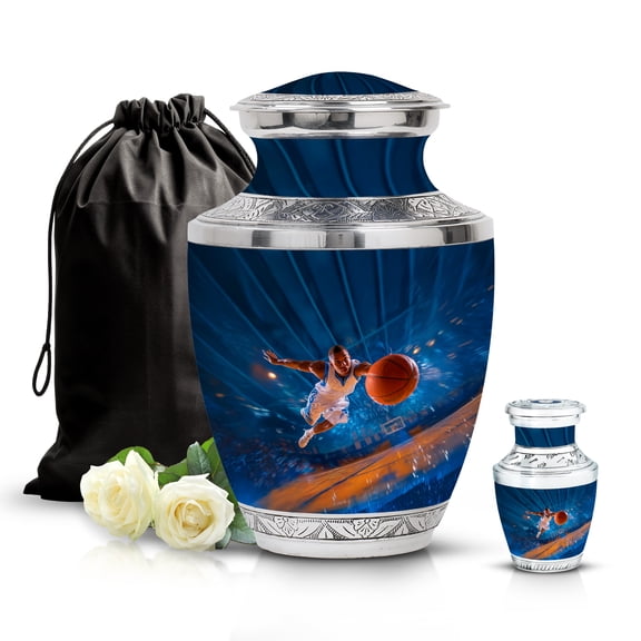 SABURIAL Basketball Urns for Men Ashes - Adult Urn for Mom & Dad Ashes - Perfect Mini Keepsake Urns for Loved One - Unique Tributr Urn for Female Ash - Combo - 10 Inch Large & 3 Inch Small