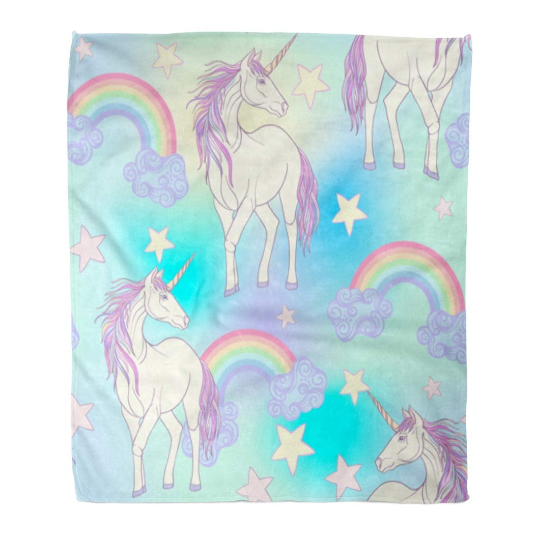 ASHLEIGH Flannel Throw Blanket Pattern Unicorn Color Pink Purple Mane