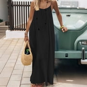 Horkkom Backless Dresses for Women Summer Beach Sleeveless Maxi Dresses Flowy Vacation Spaghetti Strap Dresses L