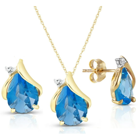 Galaxy Gold 14k 22" Yellow Gold Teardrop Blue Topaz with Diamond Accent Necklace and Earring Set