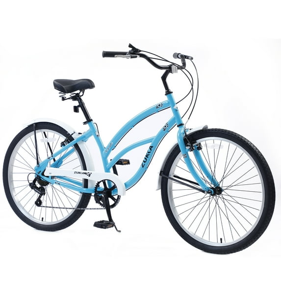Aukfa 26" Cruiser Bike 7 Speed Bicycle for Men Women, Lake Blue
