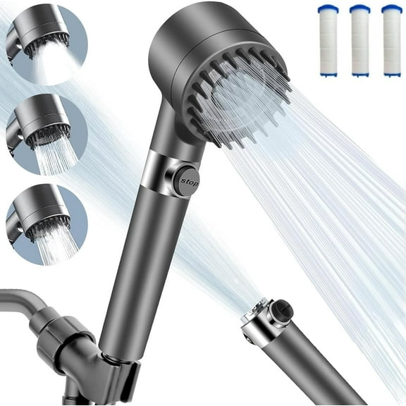 Sgokeen Shower Head,Filtered High Pressure Shower Head with Three Filter Elements,4 Modes,Gray