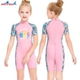 thumbnail image 4 of Buceo vela chicas traje de neopreno protección uv protección niños manga corta redondo cuello redondo cremallera traje de baño sportave guardia shorty mojado traje rosa l Eigraketly OD003665-03, 4 of 7