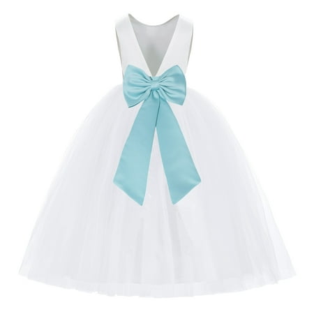 

White V-Back Satin Special Occasion Dresses for Toddler Girls 219T