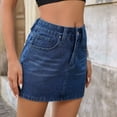 thumbnail image 5 of Ynynlocho Denim Skirt with Shorts Mini Skort Women Trendy High Waisted A-Line Summer Jean Skirts with Pockets, 5 of 7