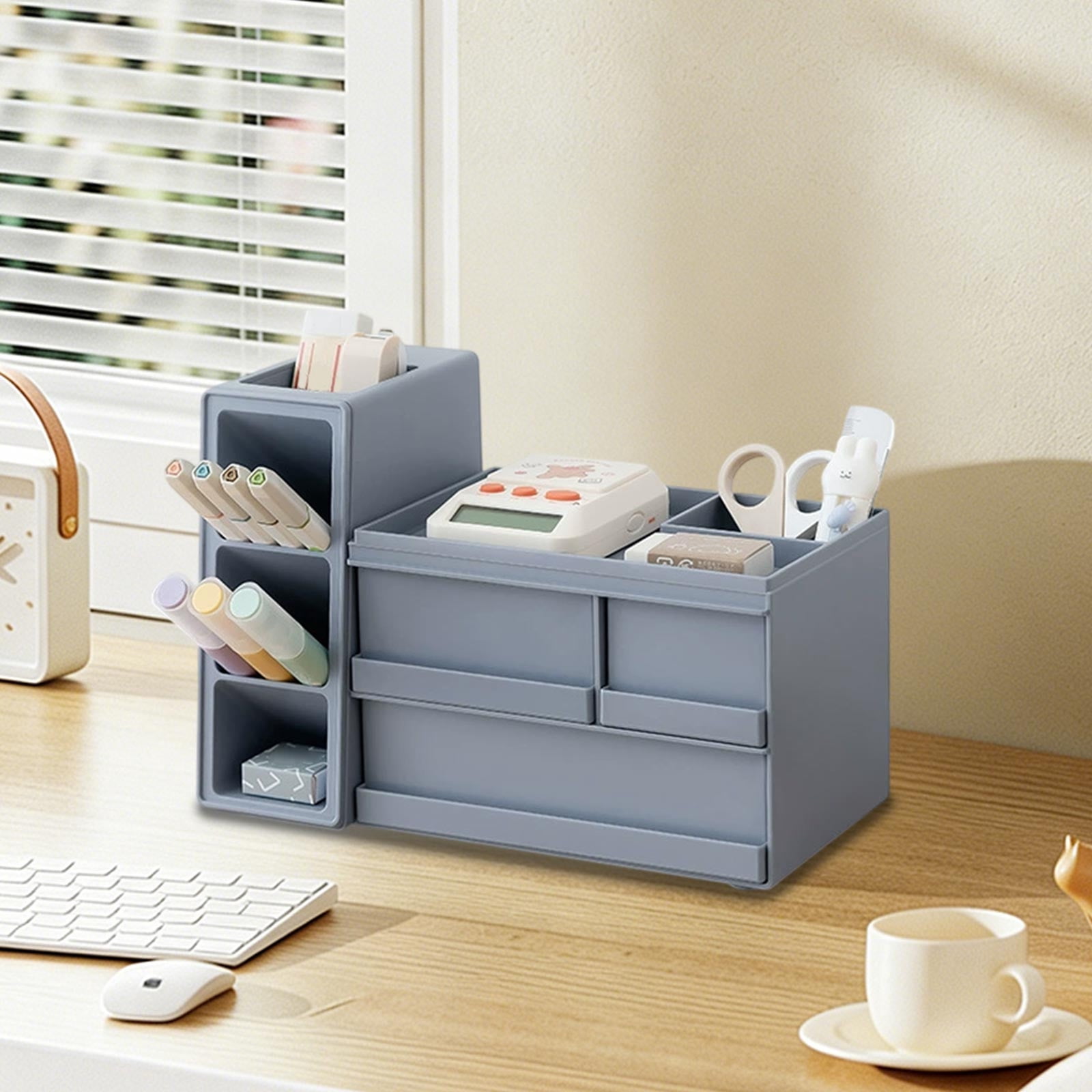 Leodye 1PCS Large-capacity Slant-insert Marker Pen Storage Box Organized Versatile Home office Stationery Cosmetics Supply Rack -9.21x6.34x4.61in