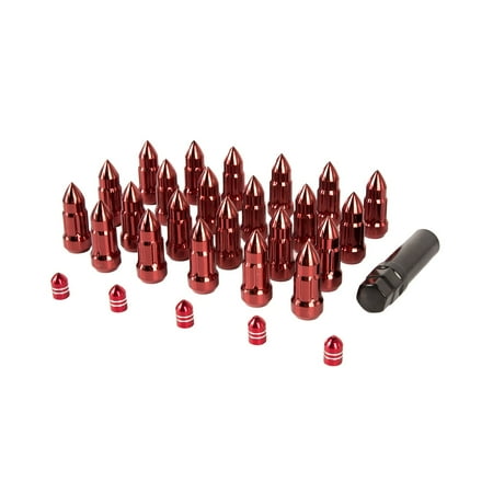 Alloy Steering Stem - Alloy USA 11293 Bullet Lug Nut and Valve Stem Cap Kit; 28 pc.; Incl. 23 Red Bullet Style Lug Nuts and 5 Red Aluminum Valve Stem Caps; 1/2-20;