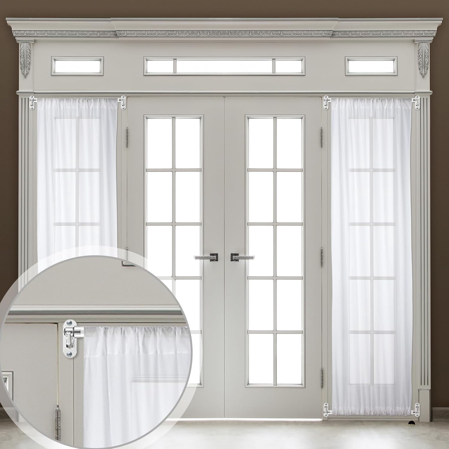 TT-4 Pcs Door Curtain Rod Set Swivel Sash Curtain Rods French Door Curtain Rods Set for Windows and Sidelights(21-38 Inch)