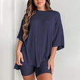 thumbnail image 2 of NMMUED Two Piece Sets for Women Summer Oversized Lounge Sets for Women Two Piece Short Set for Women Loungewear Oversized Tshirts Biker Shorts Sets, Navy S, 2 of 5