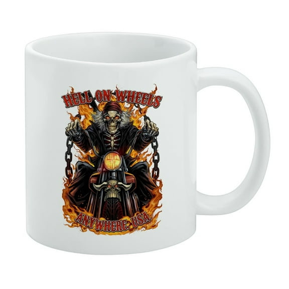 Hell On Wheels Motorcycle Skeleton White Mug