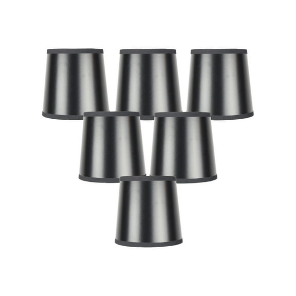 Set of 6 Black Parchment Gold-Lined Drum Chandelier Clip-On Lampshade 4x5x5