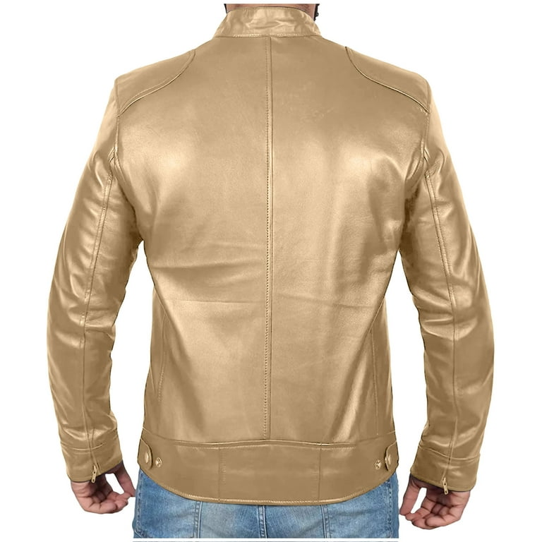 BinBiL Men Slim Fit Motorcyle Leather Jacket Zip-Up Windbreaker