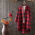 thumbnail image 2 of Hessimy Women's Plaid Flannel Shirts Roll Up Long Sleeve Collared Shirt Pockets Button Casual Blouse Tops(Z04-Red,XL), 2 of 4