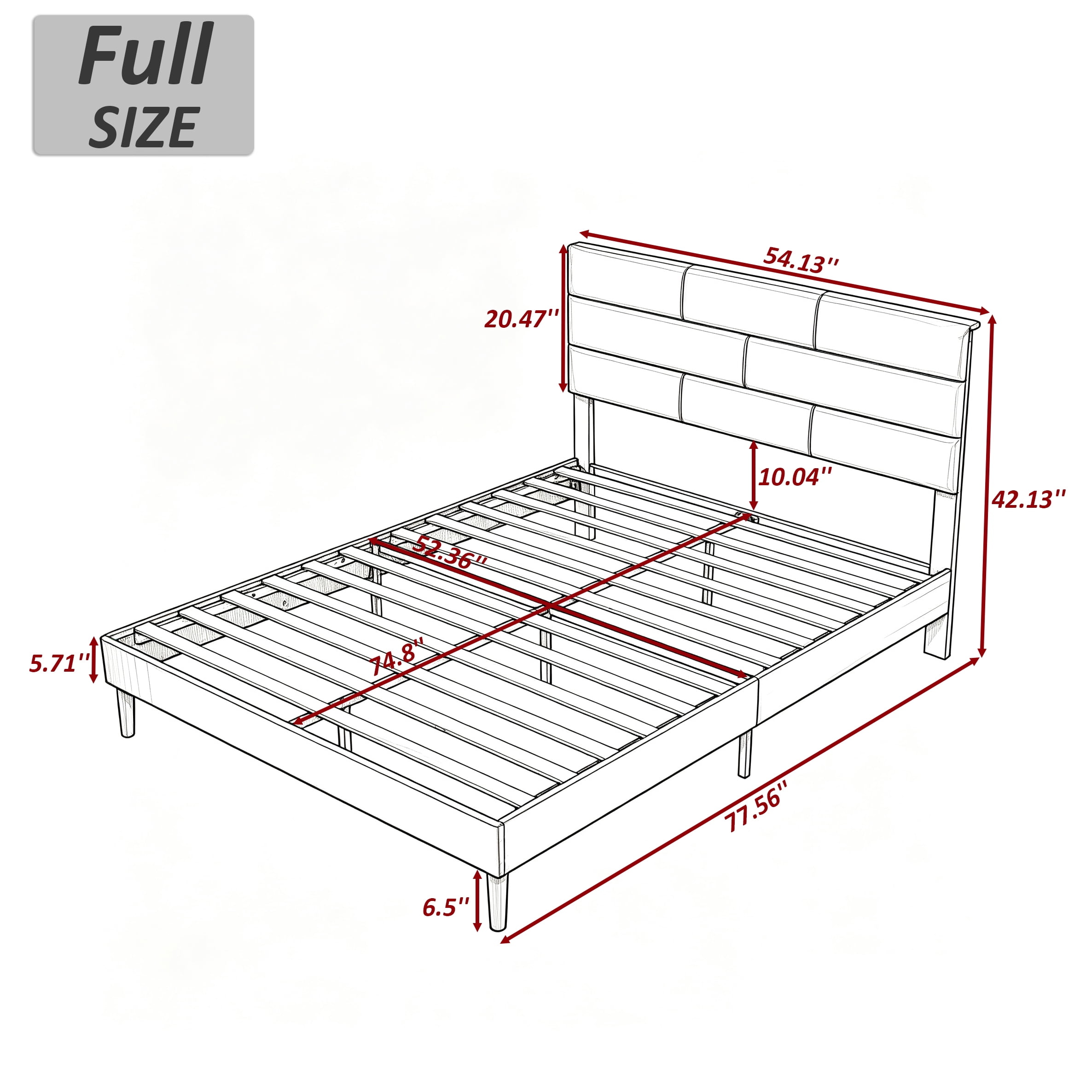 Gewnee Full Size Bed Frame,Upholstered Platform Bed Frame with PU Headboard,Wood Platform Bed,No Box Spring.Brown