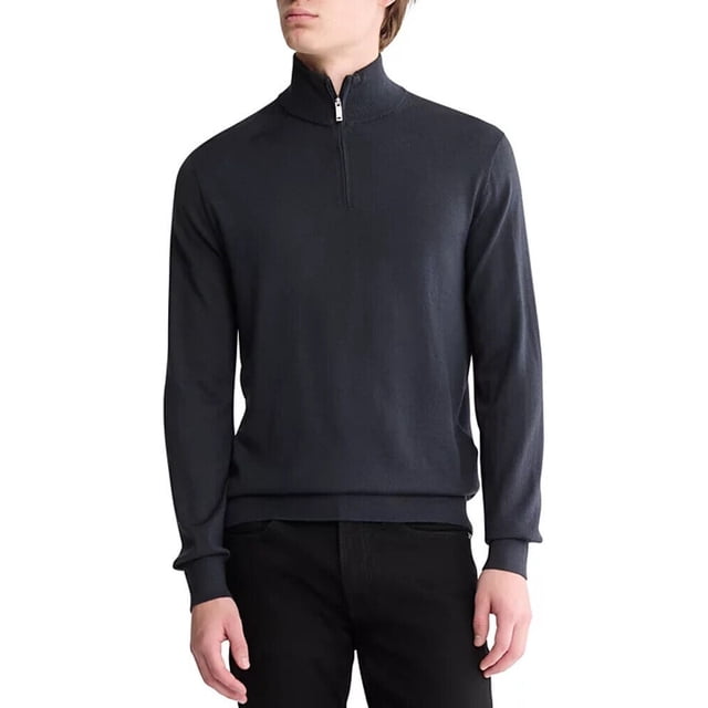 Calvin Klein Men's Extra Fine Merino Wool Blend Quarter Zip Sweater - 40EM331 (Vulcan 413, XL)