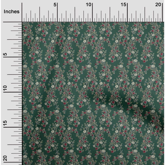 oneOone Organic Cotton Poplin Twill Fabric Leaves & Floral Block Printed Craft Fabric BTY 42 Inch Wide