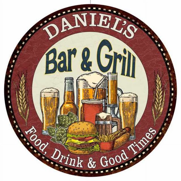 DANIEL'S Bar and Grill 14" Round Metal Sign Kitchen Wall Decor 100140020260