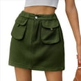 thumbnail image 3 of Skirts for Women Trendy Y2k Cargo Denim Mini Skirt High Waisted Stretchy Jean Shorts Green M, 3 of 7