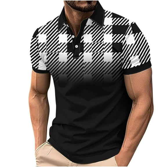 KyCheLot Golf Shirts for Men Summer Work T-Shirt Plaid Collared Short Sleeve Button T Shirt Casual