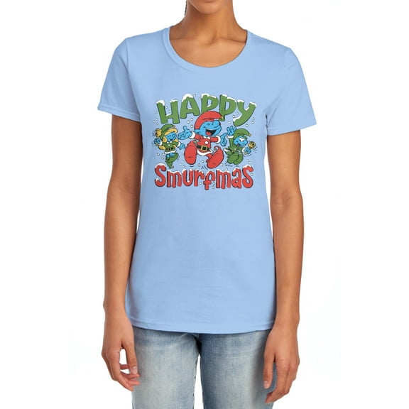 Smurfs Christmas, Happy Smurfmas Women's T Shirt, Light Blue, X-Large