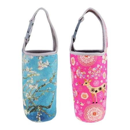 

2Pcs Neoprene Tumbler Carrier Bag Cover Drinks for Outdoor Cycling Travel Hiking Flower PinkDeer