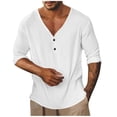 thumbnail image 2 of Men Fall Blouse Mineart Men Long Sleeve Henley Shirts Tops Loose V Neck Cotton Linen Casual Solid Color Shirts Lightweight Everyday Tops for Summer Fall Outdoor, 2 of 5