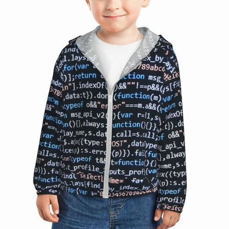 

Qekee Function Source Code Print UPF 50+ Kids Sun-Protective Hooded Long Sleeve Rash Guard for Fishing Water Beach Sports -4 Years
