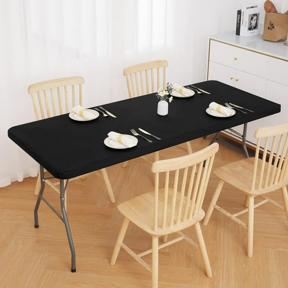 Panxico Table Runner,Picnic,Rectangle Tablecloth Elastic Fitted Flannel Vinyl Tablecloths for 6ft Folding Tables Wipeable Table Covers for Indoor Outdoor Picnic And CamTable Cloth,,Black,Clearance
