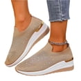 thumbnail image 3 of Willtoo Women's Glittery Rhinestone Fashion Breathable Wedge Sneakers Summer Butterfly Embroidered Bling Sneakers for Women Sparkly Mesh Slip-on Walking Sneaker Beige, 3 of 6