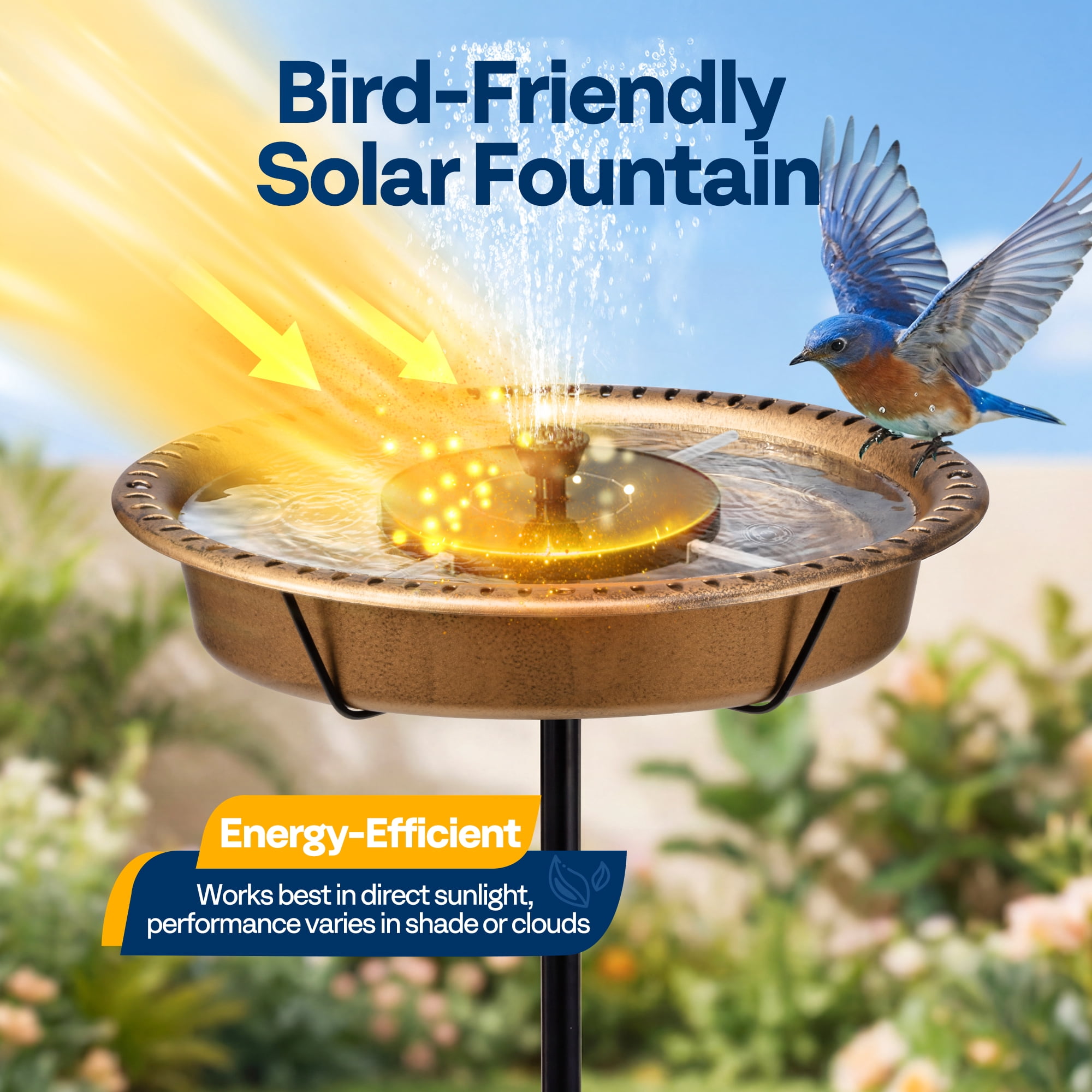 SPECSTAR Oval Bird Bath with Solar Fountain for Outside, Weather-Resistant ABS Birdbath Bowl with Solar Powered Pump, Metal Ground Stake for Outdoor, Garden, 1.3 Gallons, Copper