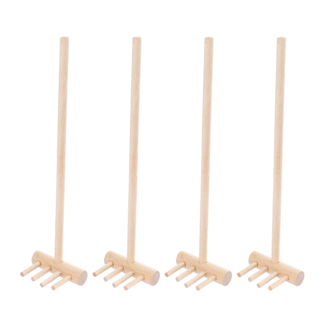 SKISUNO 4Pcs Mini Wooden Rake for Sand Table Maintenance and DIY Crafting Khaki Color Compact Shape Sandbox Tools