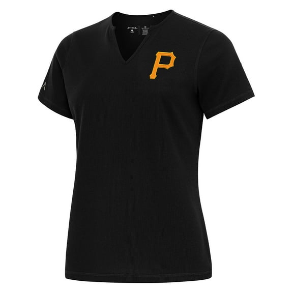 Women's Antigua  Black Pittsburgh Pirates Notch Neck T-Shirt