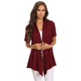thumbnail image 4 of Solid Short Sleeve Open Front Draped Cardigan with Asymmetrical Hem, 4 of 18
