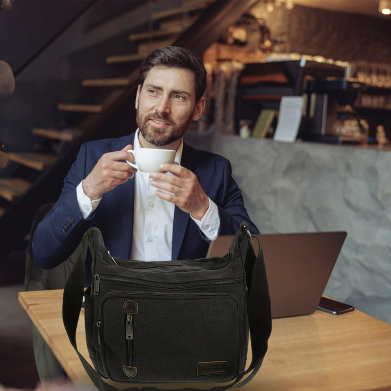 【日本未発売】 Black Mens Canvas Shoulder Messenger Bag Crossbody Satchel MessengerBags