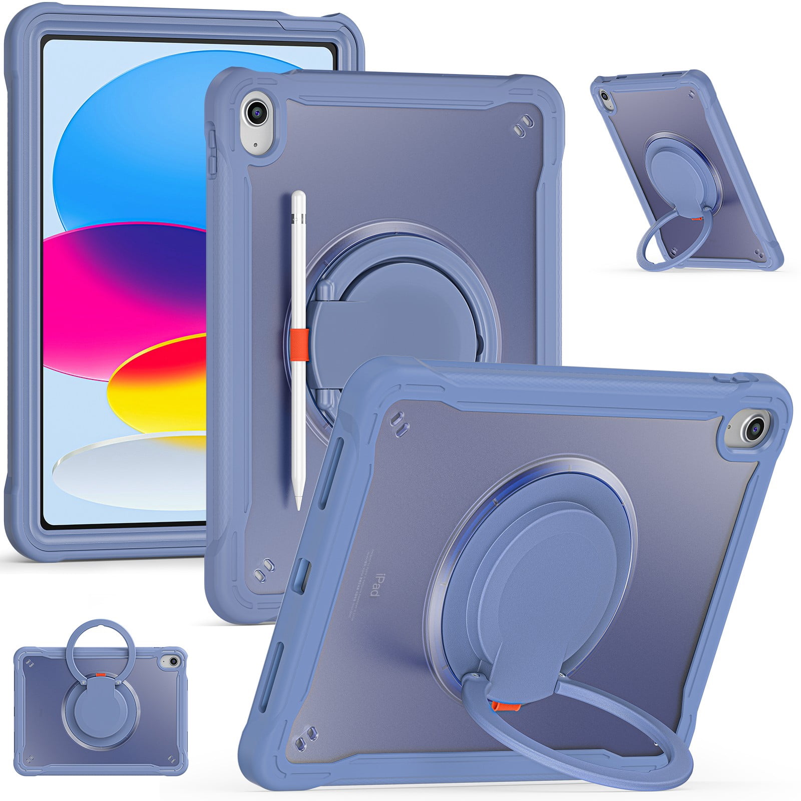 ELEHOLD Rugged Case For Apple iPad Air 13 (2024) Hybrid Shockproof Cover [360 Rotating Stand] [Hand Grip] [Pencil Holder] [Detachable Shoulder Strap] Kids Case, Purple